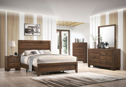 Brown Cherry Finish Fabric 1pc King Size Panel Bed Beautiful Wooden Bedroom Furniture Contemporary Style image 5