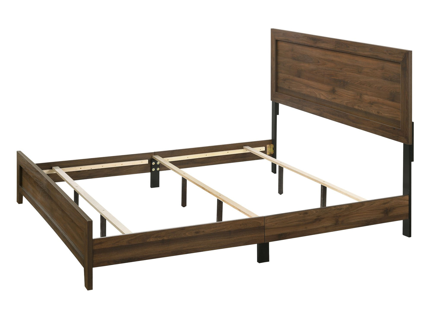 Brown Cherry Finish Fabric 1pc King Size Panel Bed Beautiful Wooden Bedroom Furniture Contemporary Style image 3
