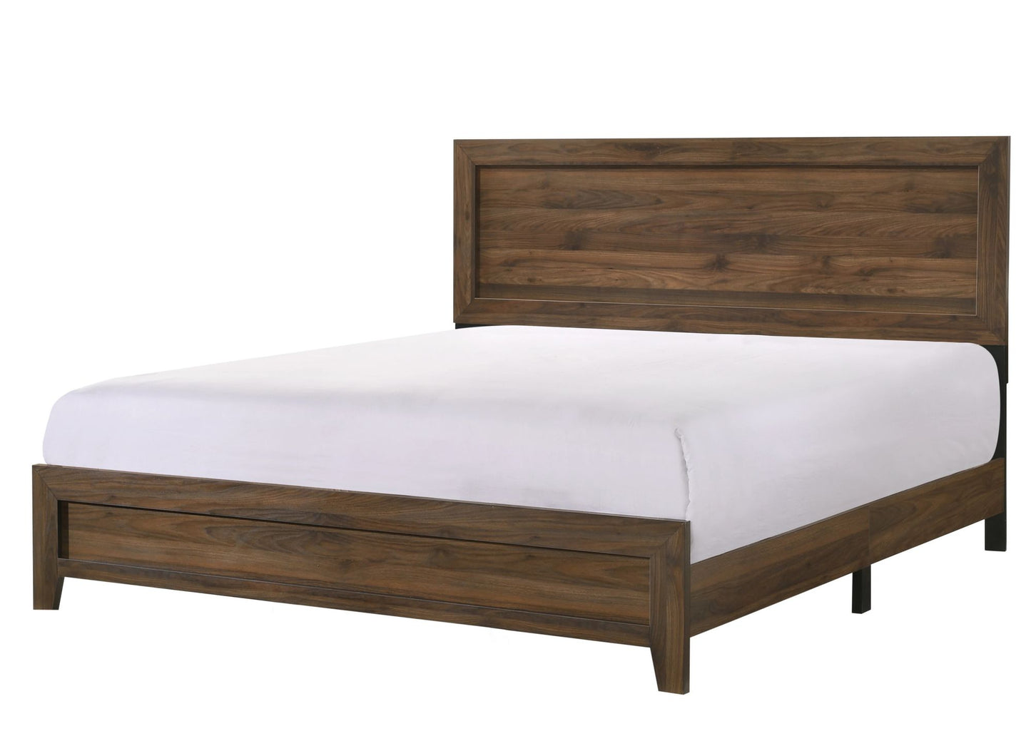 Brown Cherry Finish Fabric 1pc King Size Panel Bed Beautiful Wooden Bedroom Furniture Contemporary Style image 2