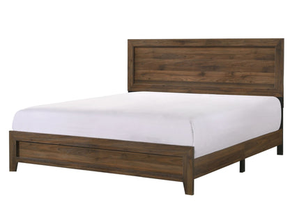 Brown Cherry Finish Fabric 1pc King Size Panel Bed Beautiful Wooden Bedroom Furniture Contemporary Style image 2