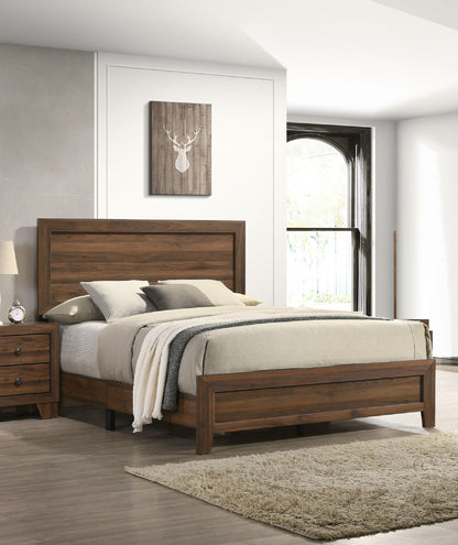Brown Cherry Finish Fabric 1pc Queen Size Panel Bed Beautiful Wooden Bedroom Furniture Contemporary Style image 1