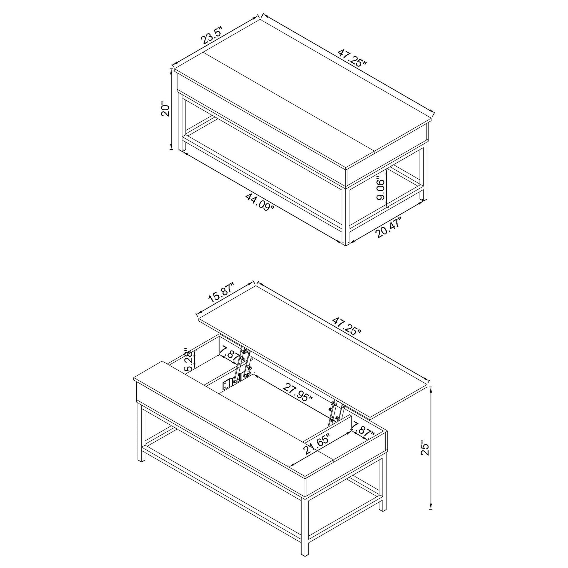 Brown Oak and Sandy Black Lift Top Coffee Table image 5
