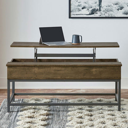 Brown Oak and Sandy Black Lift Top Coffee Table image 1
