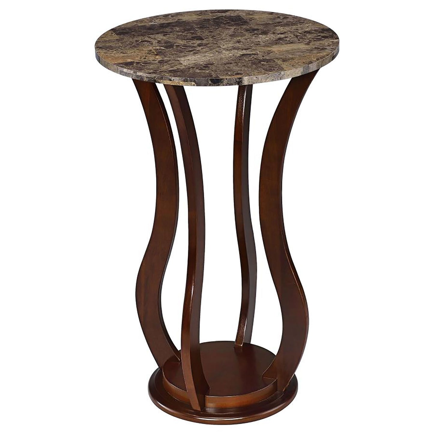 Brown Round Accent Table with Faux Marble Top image 2