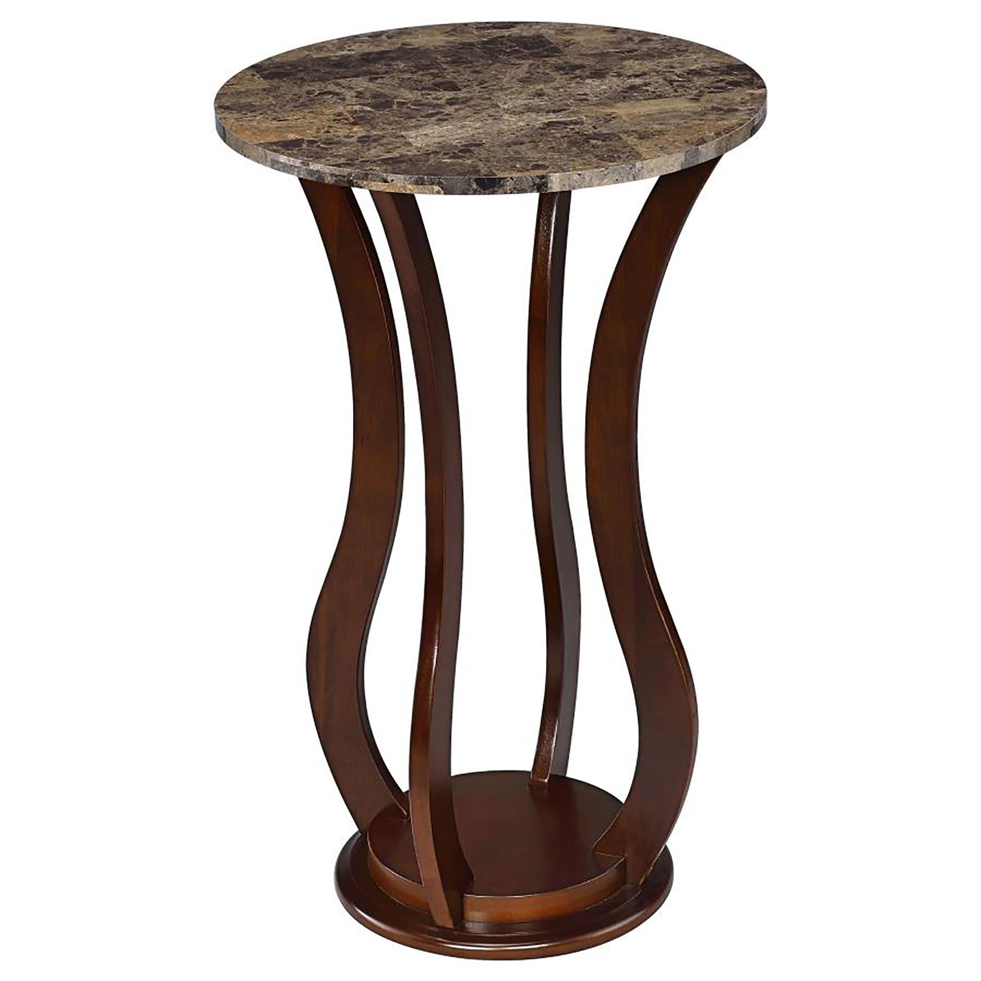 Brown Round Accent Table with Faux Marble Top image 2