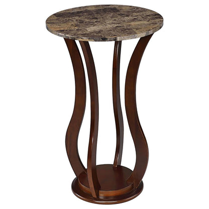 Brown Round Accent Table with Faux Marble Top image 2