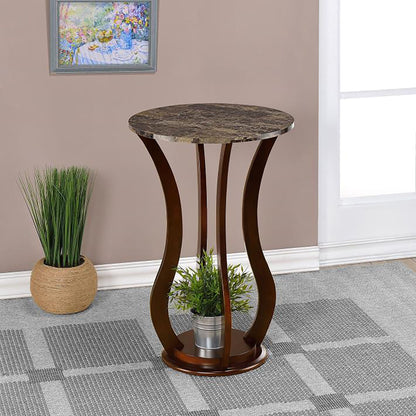 Brown Round Accent Table with Faux Marble Top image 1