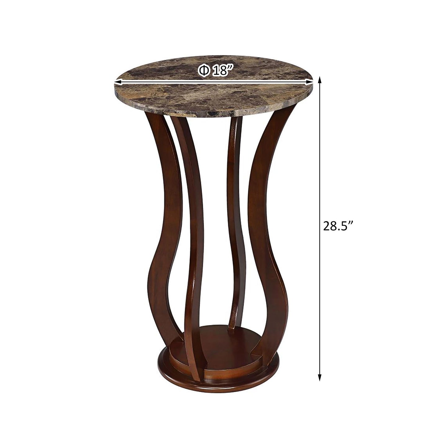 Brown Round Accent Table with Faux Marble Top image 4