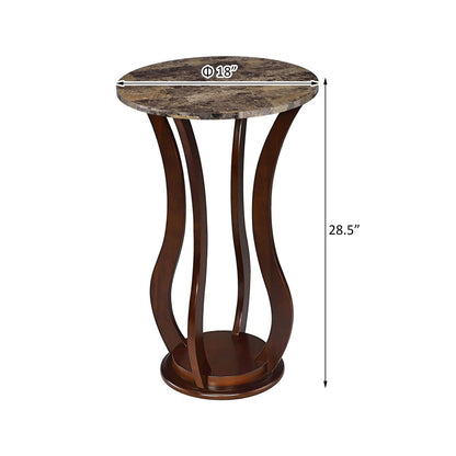 Brown Round Accent Table with Faux Marble Top image 4