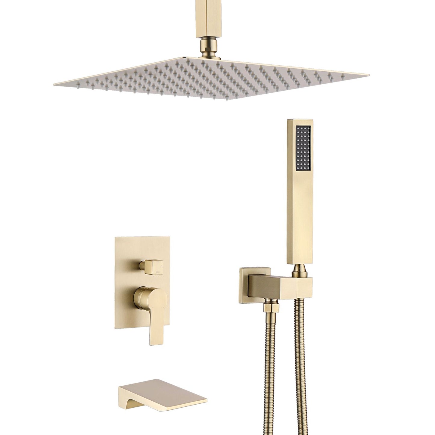 Brushed Gold 10 inches  Rain Shower Faucet Sets Complete With Shower System image 1