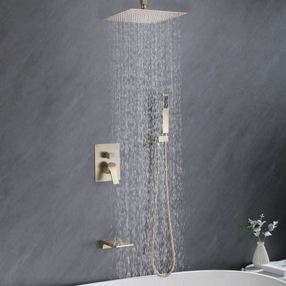 Brushed Gold 10 inches  Rain Shower Faucet Sets Complete With Shower System image 3