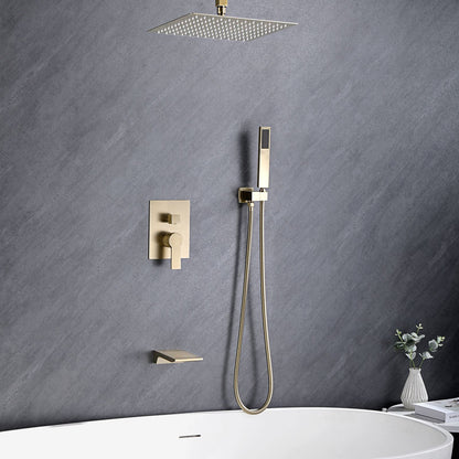 Brushed Gold 10 inches  Rain Shower Faucet Sets Complete With Shower System image 2