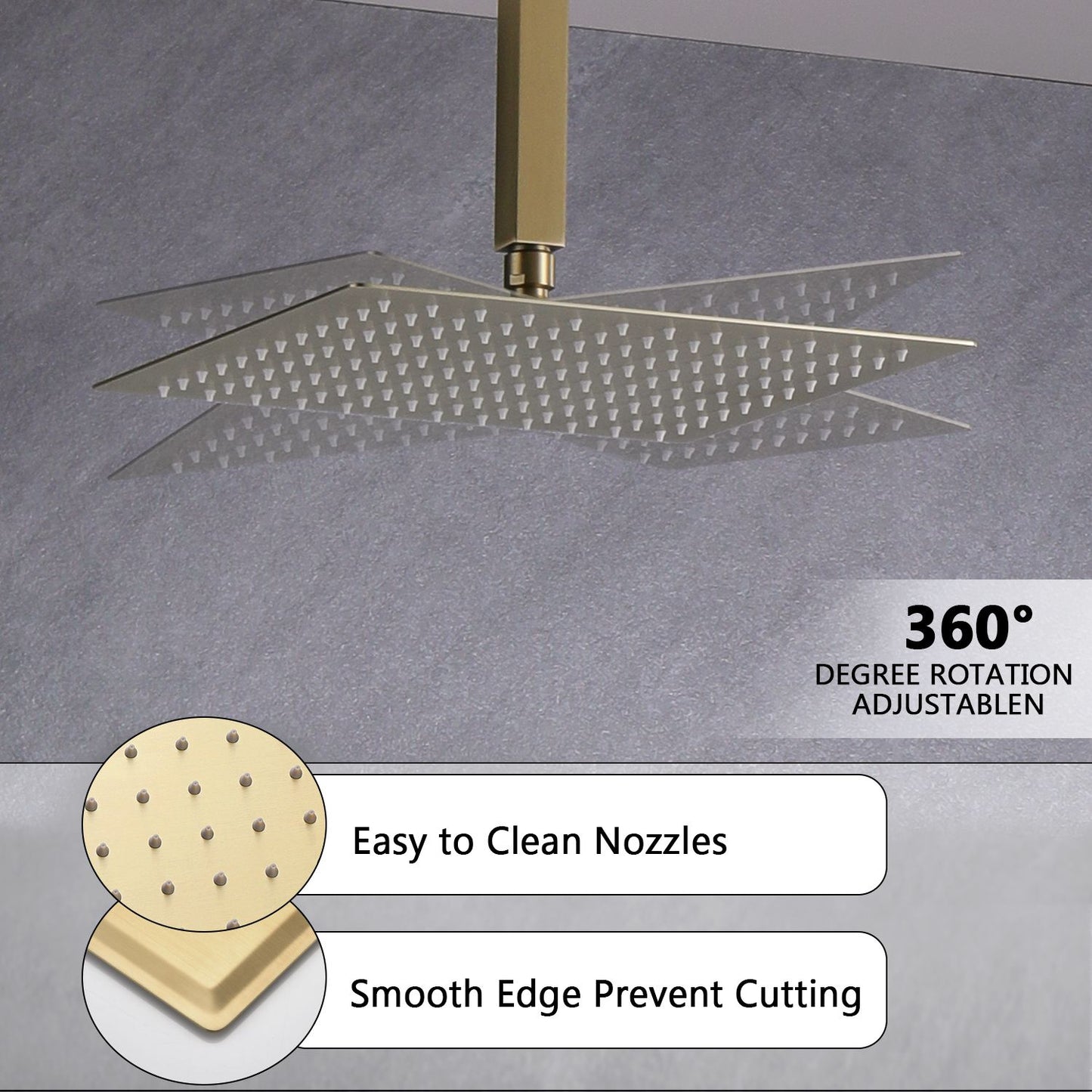 Brushed Gold 10 inches  Rain Shower Faucet Sets Complete With Shower System image 4