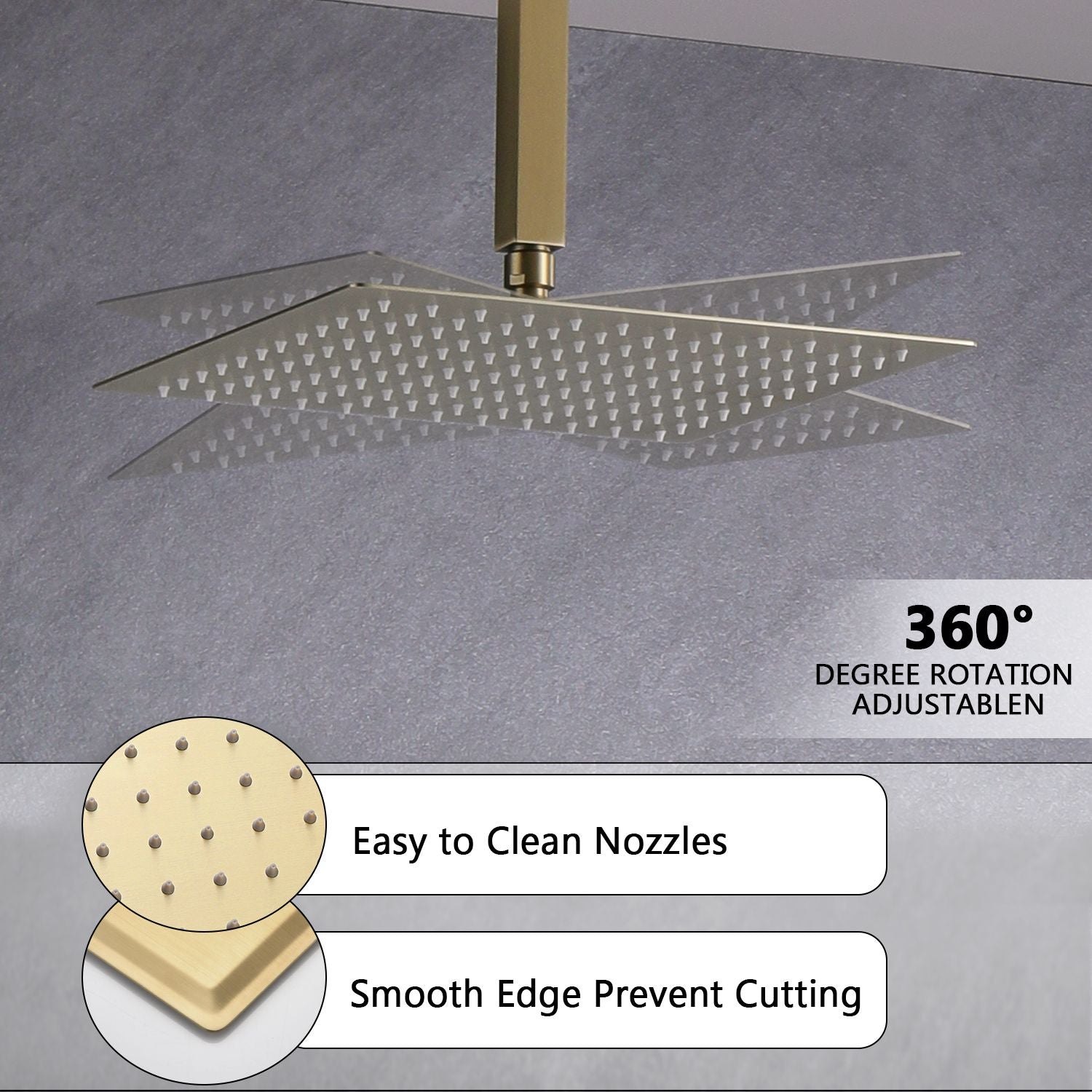 Brushed Gold 10 inches  Rain Shower Faucet Sets Complete With Shower System image 4