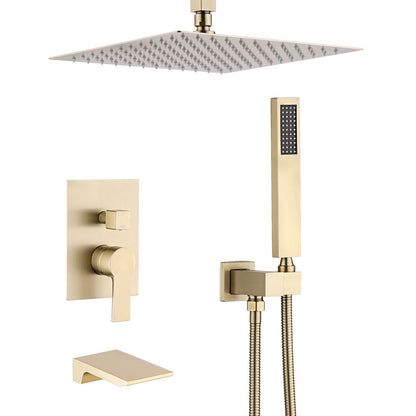 Brushed Gold 12 inches Rain Shower Faucet Sets with Waterfall Tub Spout and Handheld Shower Head image 1