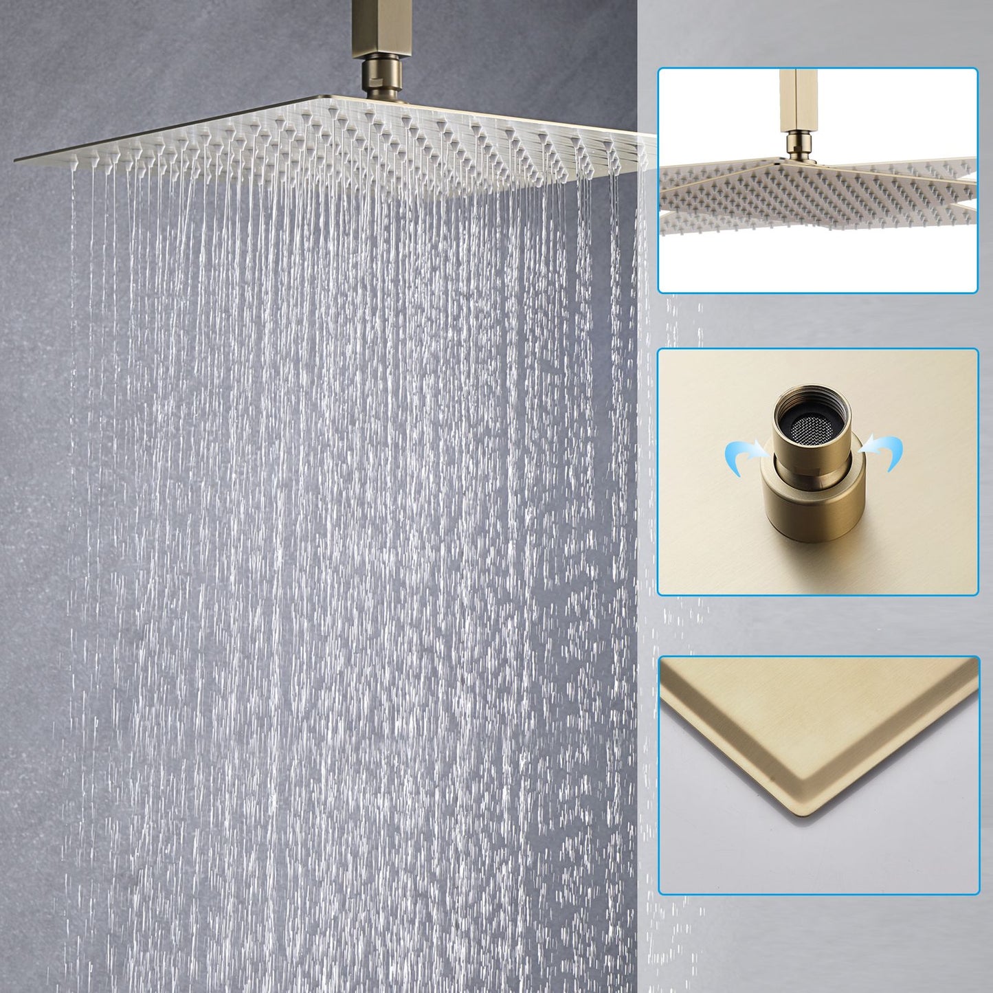 Brushed Gold 12 inches Rain Shower Faucet Sets with Waterfall Tub Spout and Handheld Shower Head image 4
