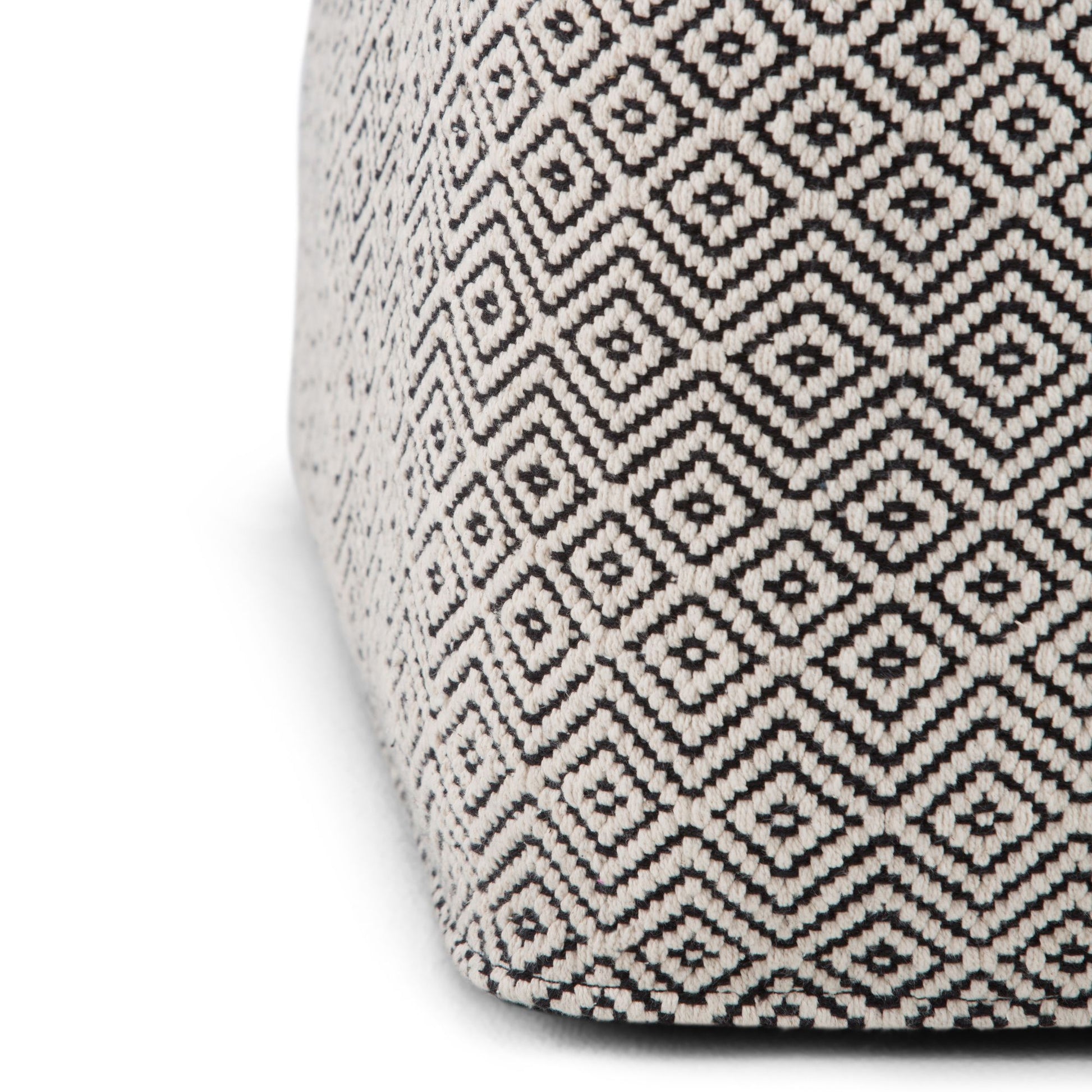 Brynn 18 inch Wide Square Pouf in Patterned Black and Natural Handwoven Cotton image 4
