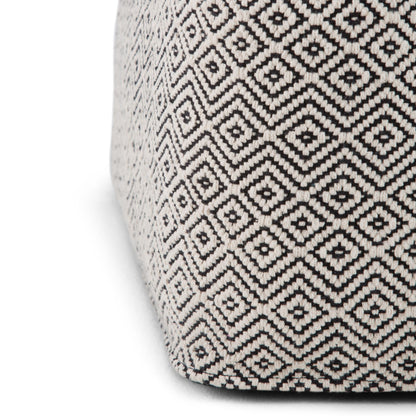 Brynn 18 inch Wide Square Pouf in Patterned Black and Natural Handwoven Cotton image 4