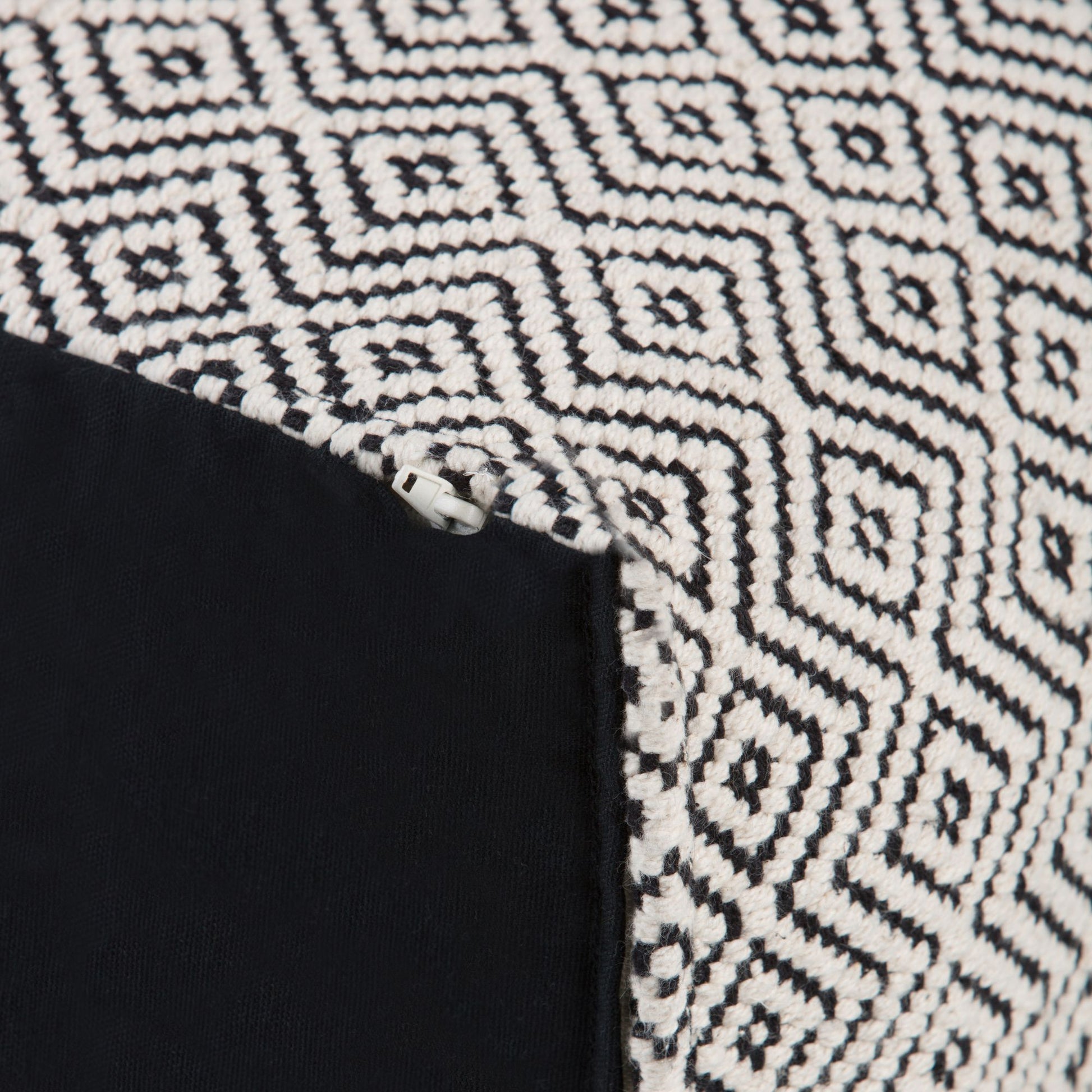 Brynn 18 inch Wide Square Pouf in Patterned Black and Natural Handwoven Cotton image 3