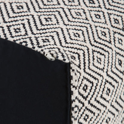 Brynn 18 inch Wide Square Pouf in Patterned Black and Natural Handwoven Cotton image 3