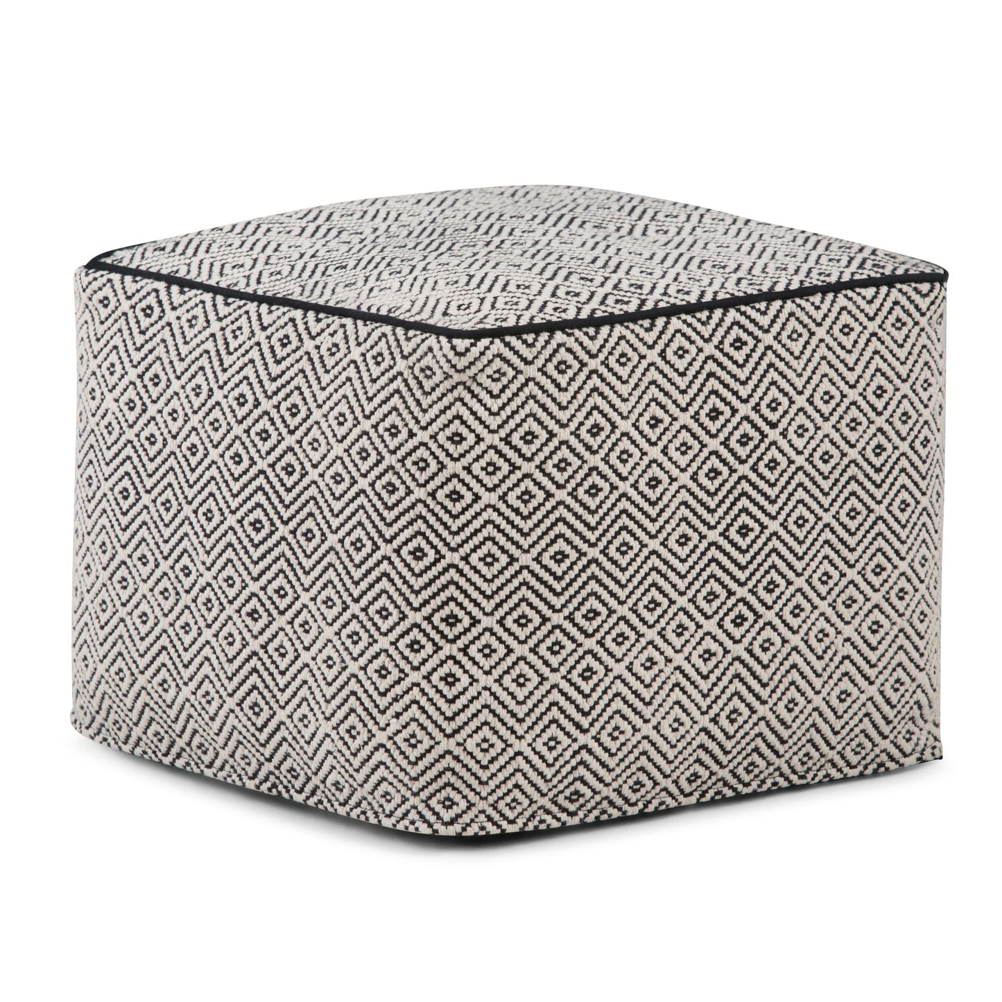 Brynn 18 inch Wide Square Pouf in Patterned Black and Natural Handwoven Cotton image 1
