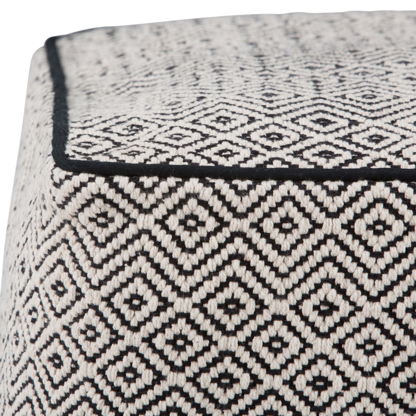 Brynn 18 inch Wide Square Pouf in Patterned Black and Natural Handwoven Cotton image 2