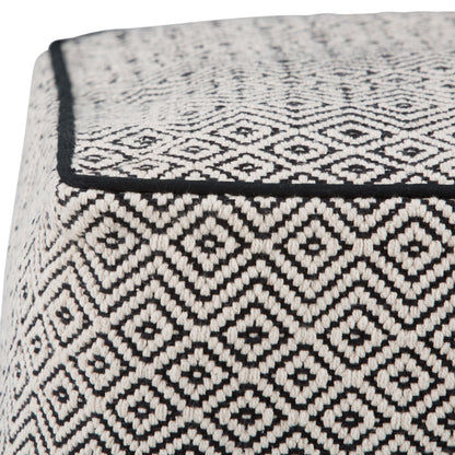 Brynn 18 inch Wide Square Pouf in Patterned Black and Natural Handwoven Cotton image 2