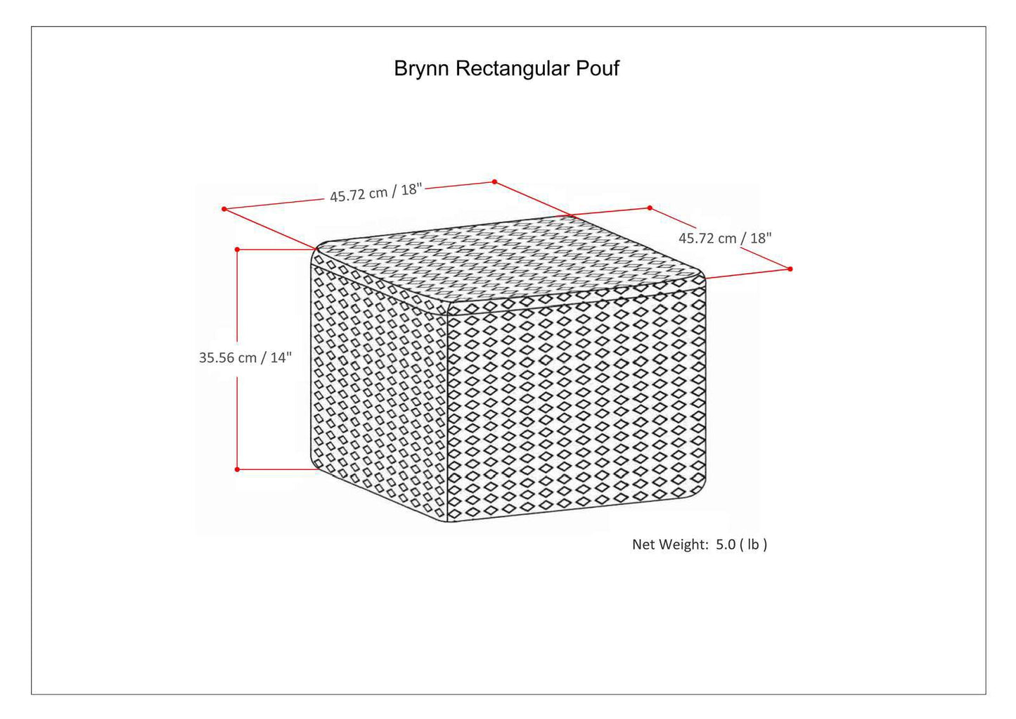 Brynn 18 inch Wide Square Pouf in Patterned Black and Natural Handwoven Cotton image 5