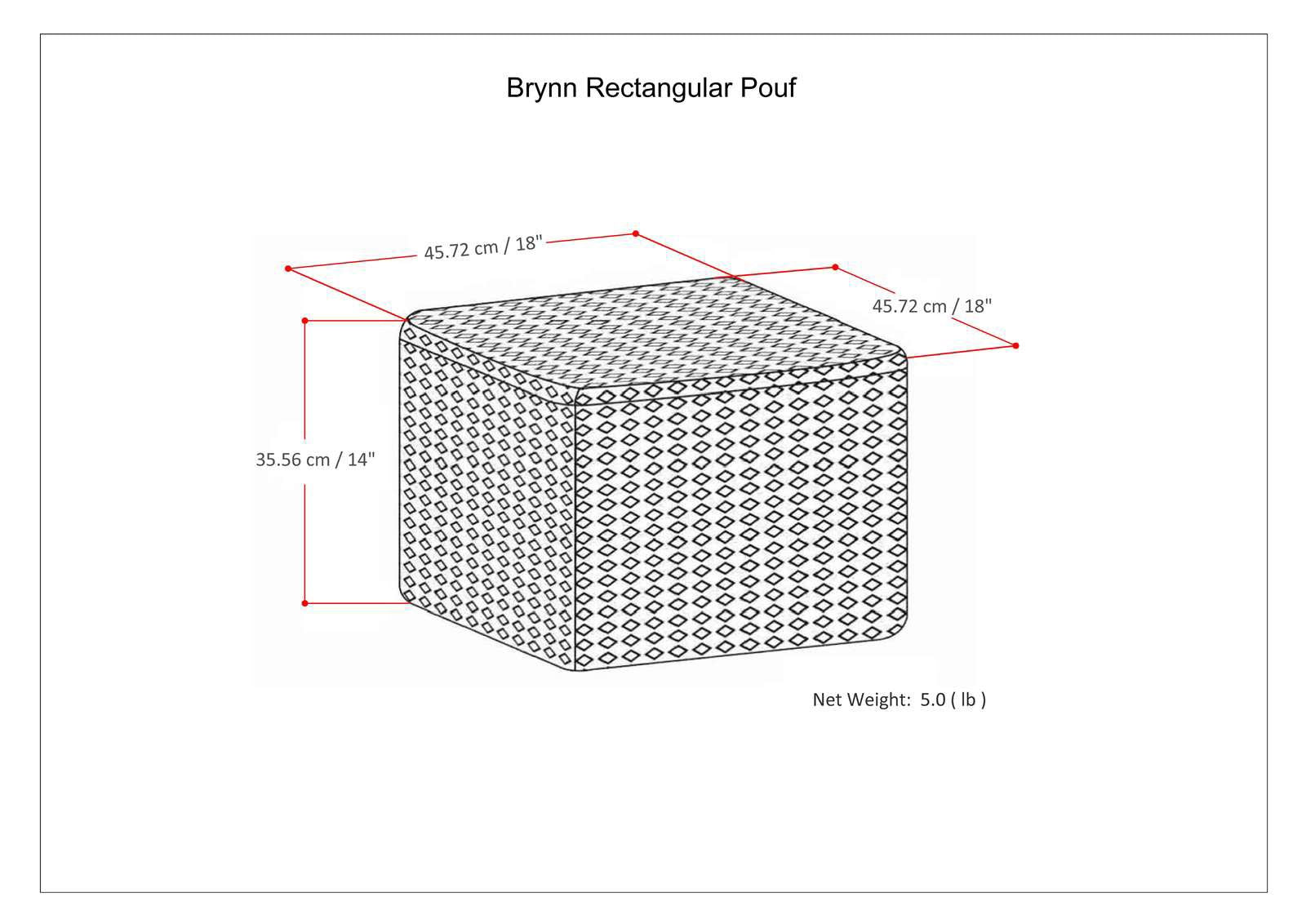 Brynn 18 inch Wide Square Pouf in Patterned Black and Natural Handwoven Cotton image 5