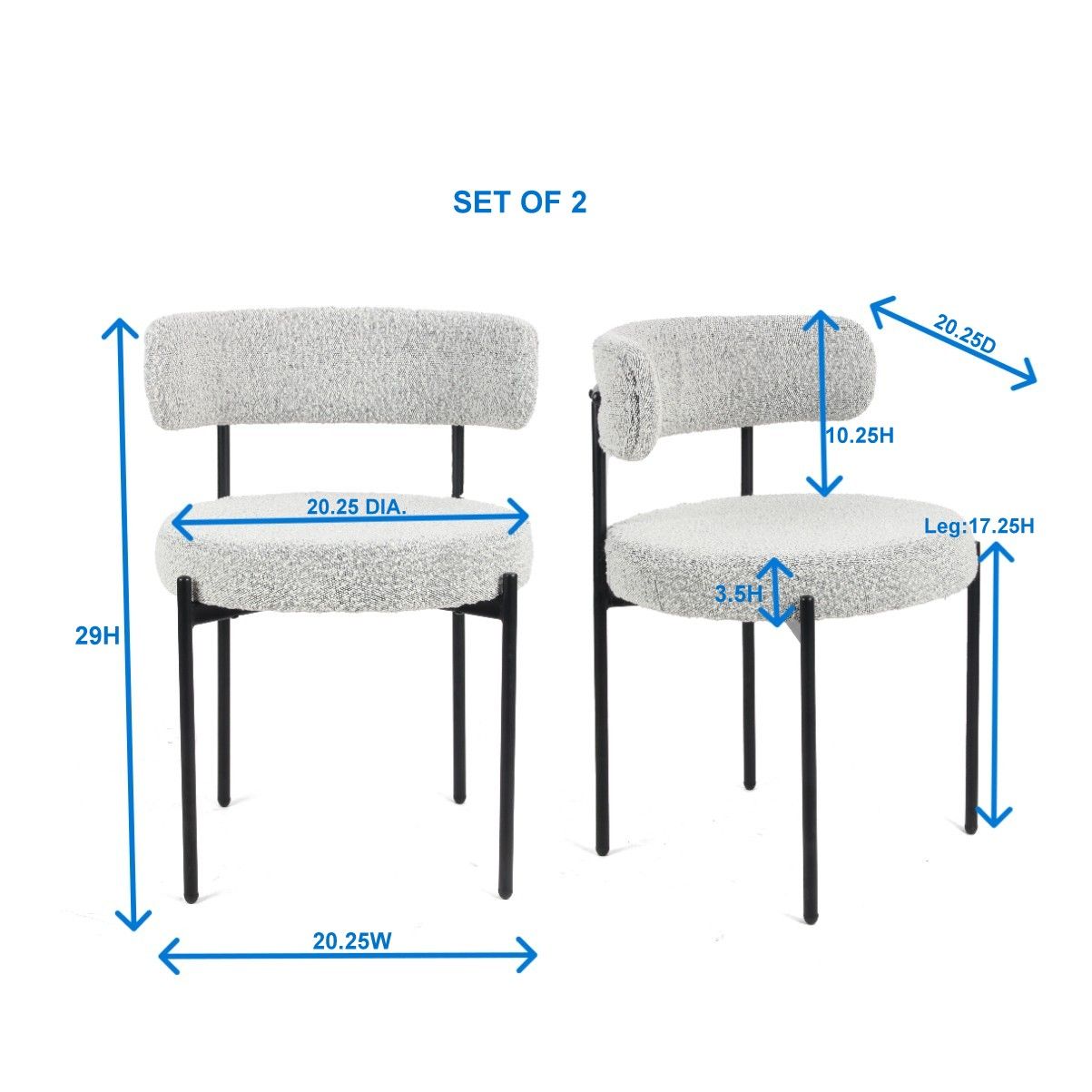 Burbank Modern Round Boucle Dining Chairs, Set of 2, Black White image 11