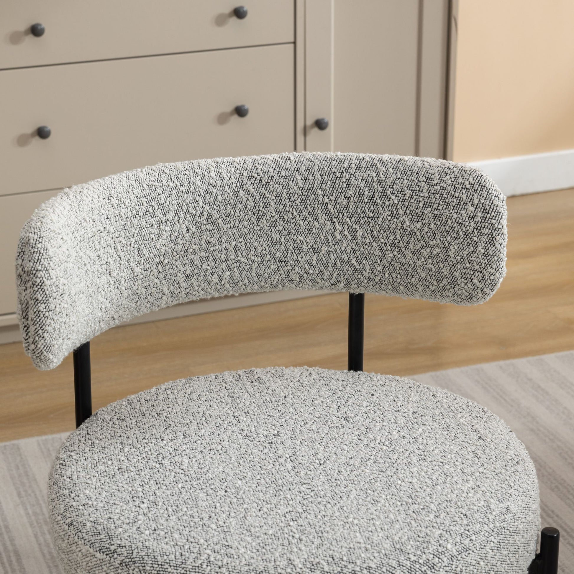 Burbank Modern Round Boucle Dining Chairs, Set of 2, Black White image 6