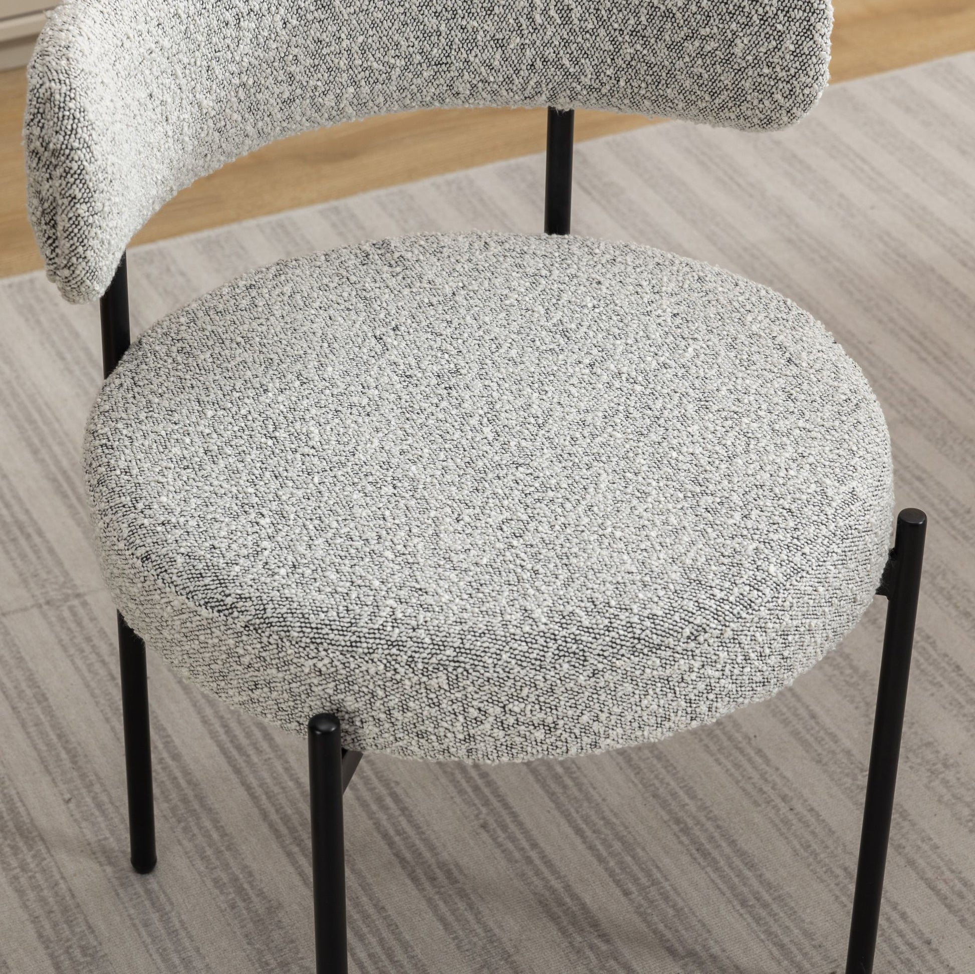 Burbank Modern Round Boucle Dining Chairs, Set of 2, Black White image 5