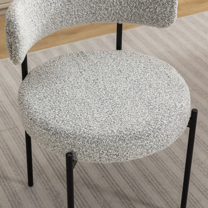 Burbank Modern Round Boucle Dining Chairs, Set of 2, Black White image 5
