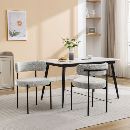 Burbank Modern Round Boucle Dining Chairs, Set of 2, Black White image 3