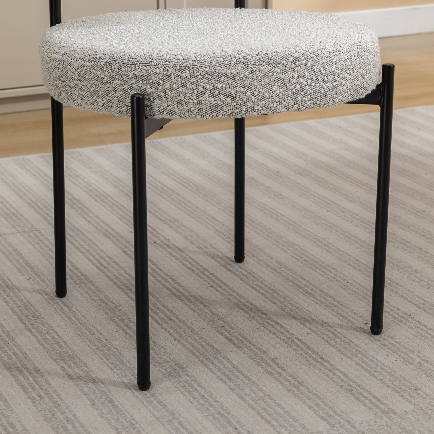 Burbank Modern Round Boucle Dining Chairs, Set of 2, Black White image 7