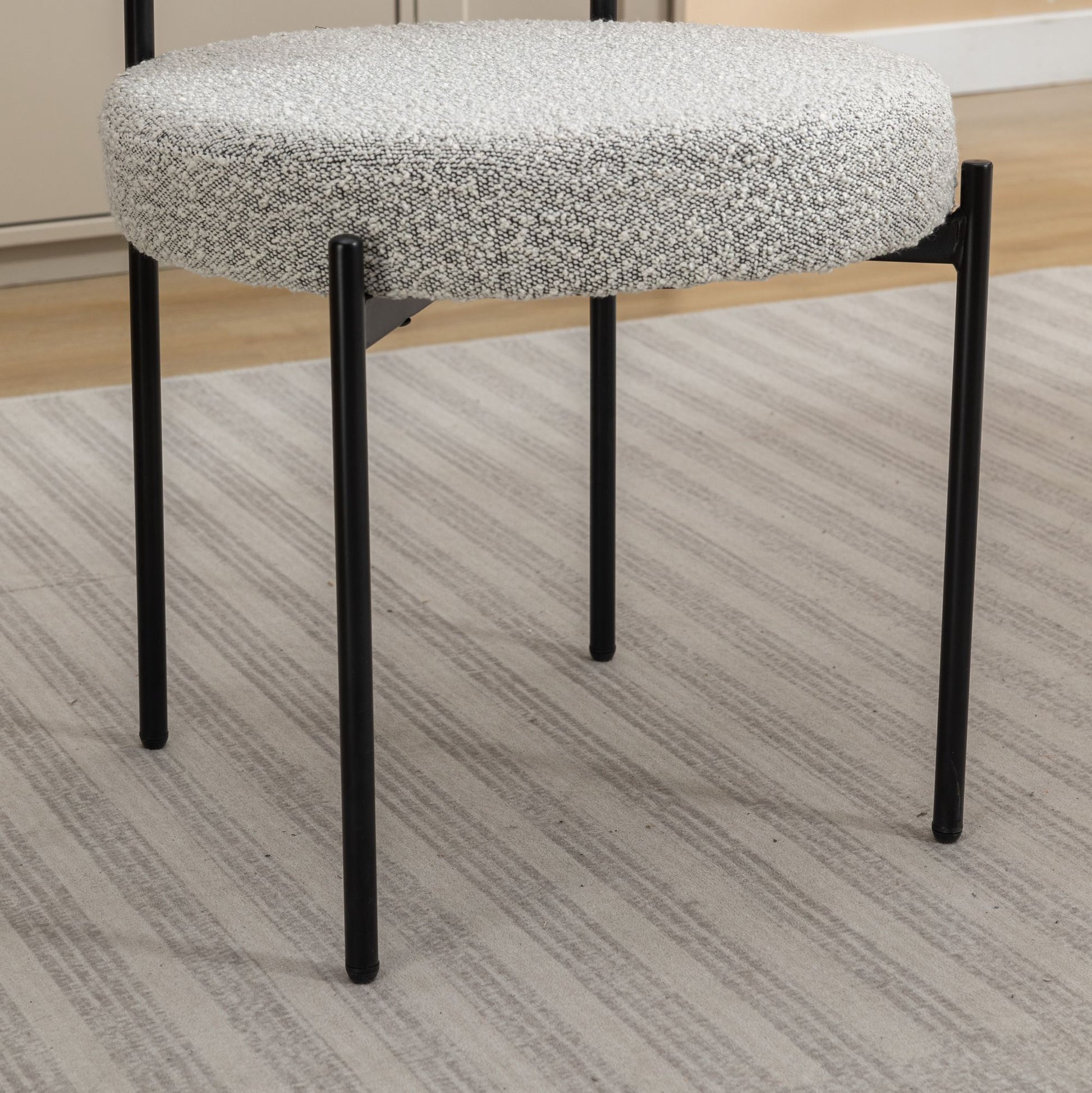 Burbank Modern Round Boucle Dining Chairs, Set of 2, Black White image 7