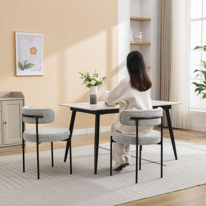 Burbank Modern Round Boucle Dining Chairs, Set of 2, Black White image 2