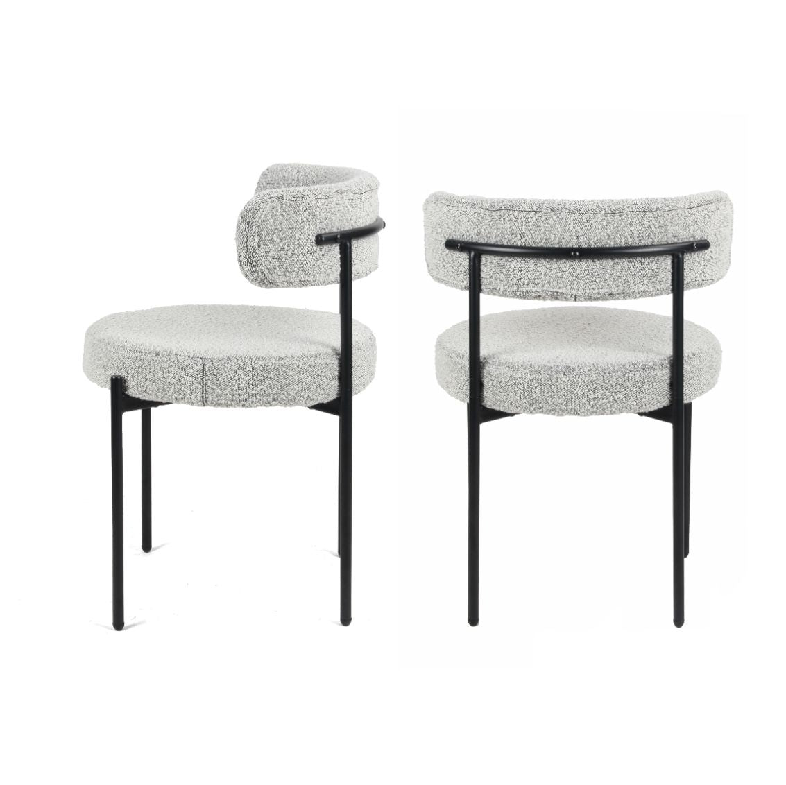 Burbank Modern Round Boucle Dining Chairs, Set of 2, Black White image 4