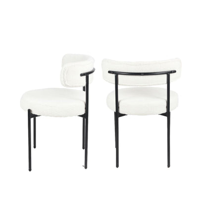 Burbank Modern Round Boucle Dining Chairs, Set of 2, White image 8
