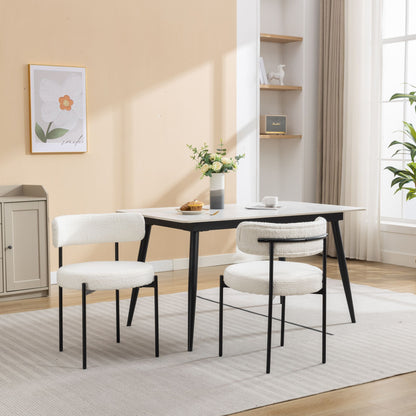 Burbank Modern Round Boucle Dining Chairs, Set of 2, White image 1