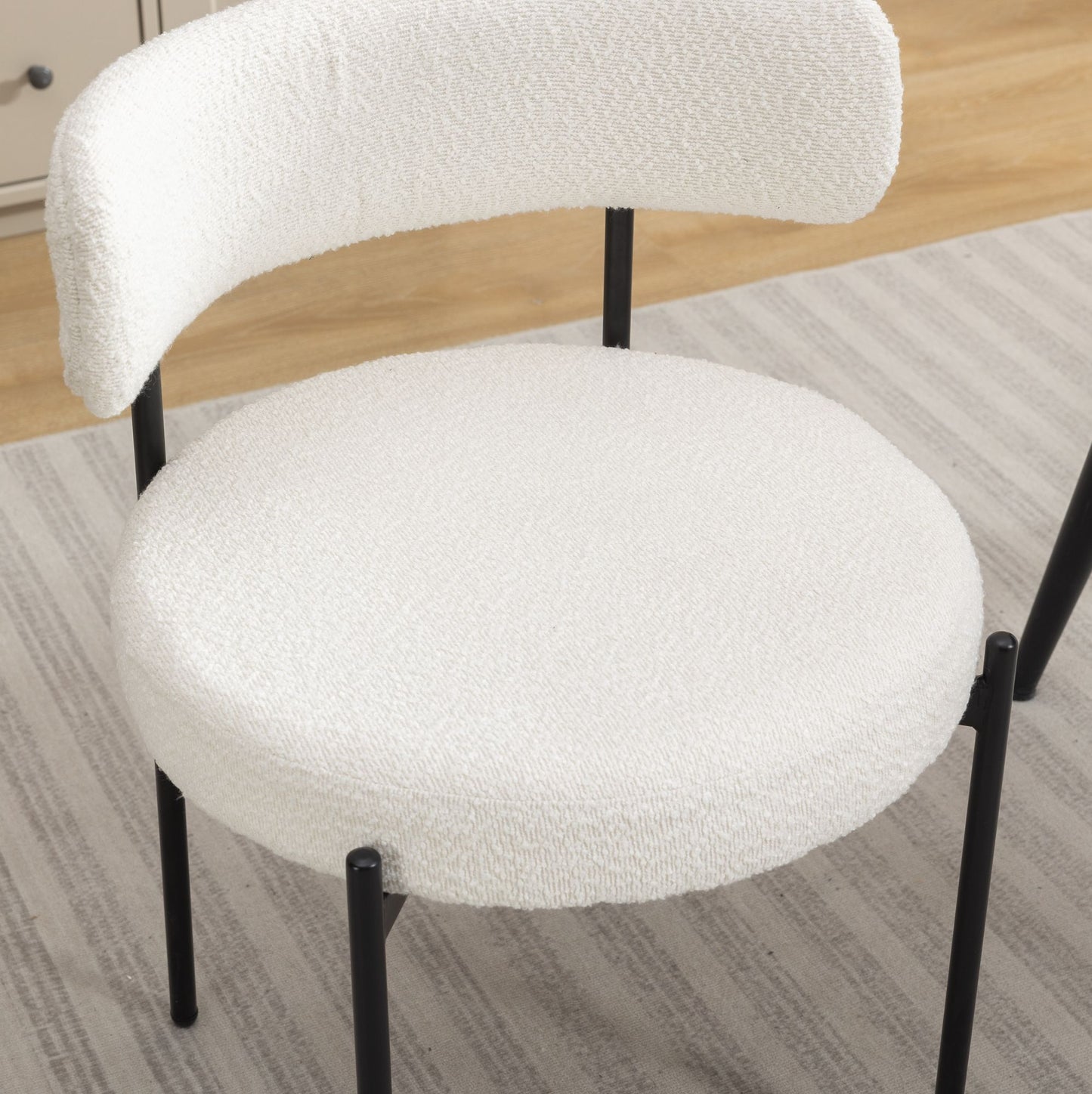 Burbank Modern Round Boucle Dining Chairs, Set of 2, White image 4