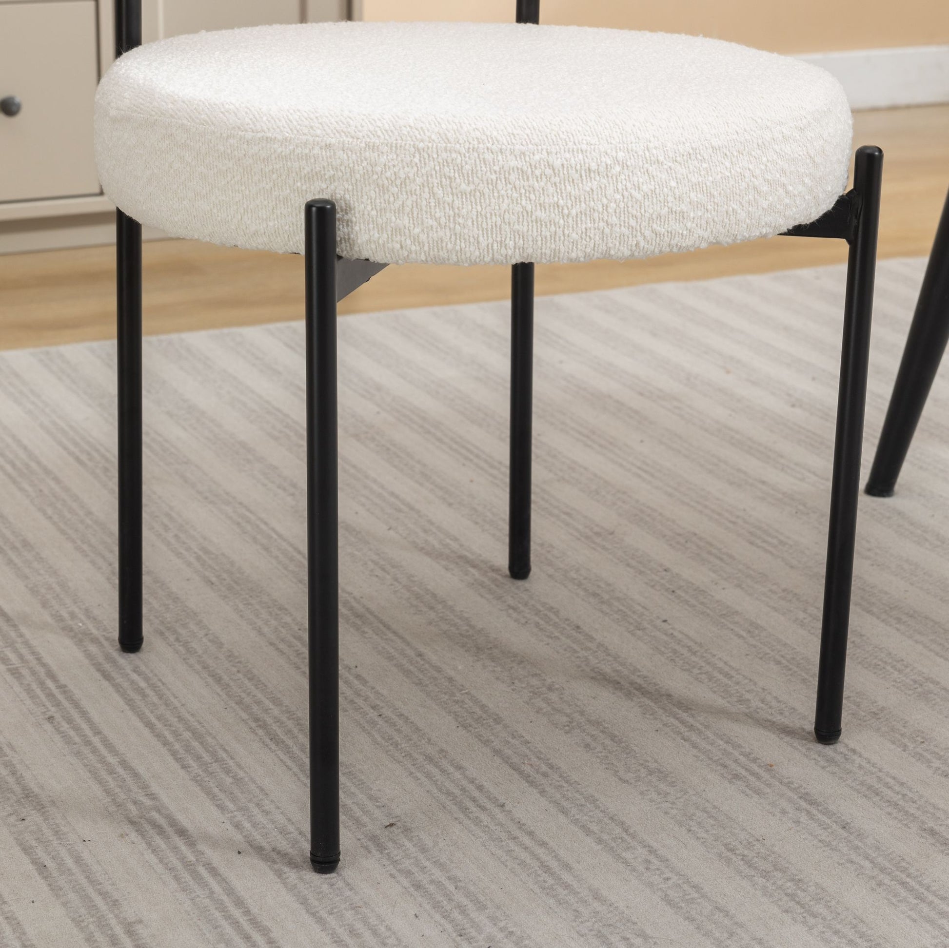 Burbank Modern Round Boucle Dining Chairs, Set of 2, White image 6