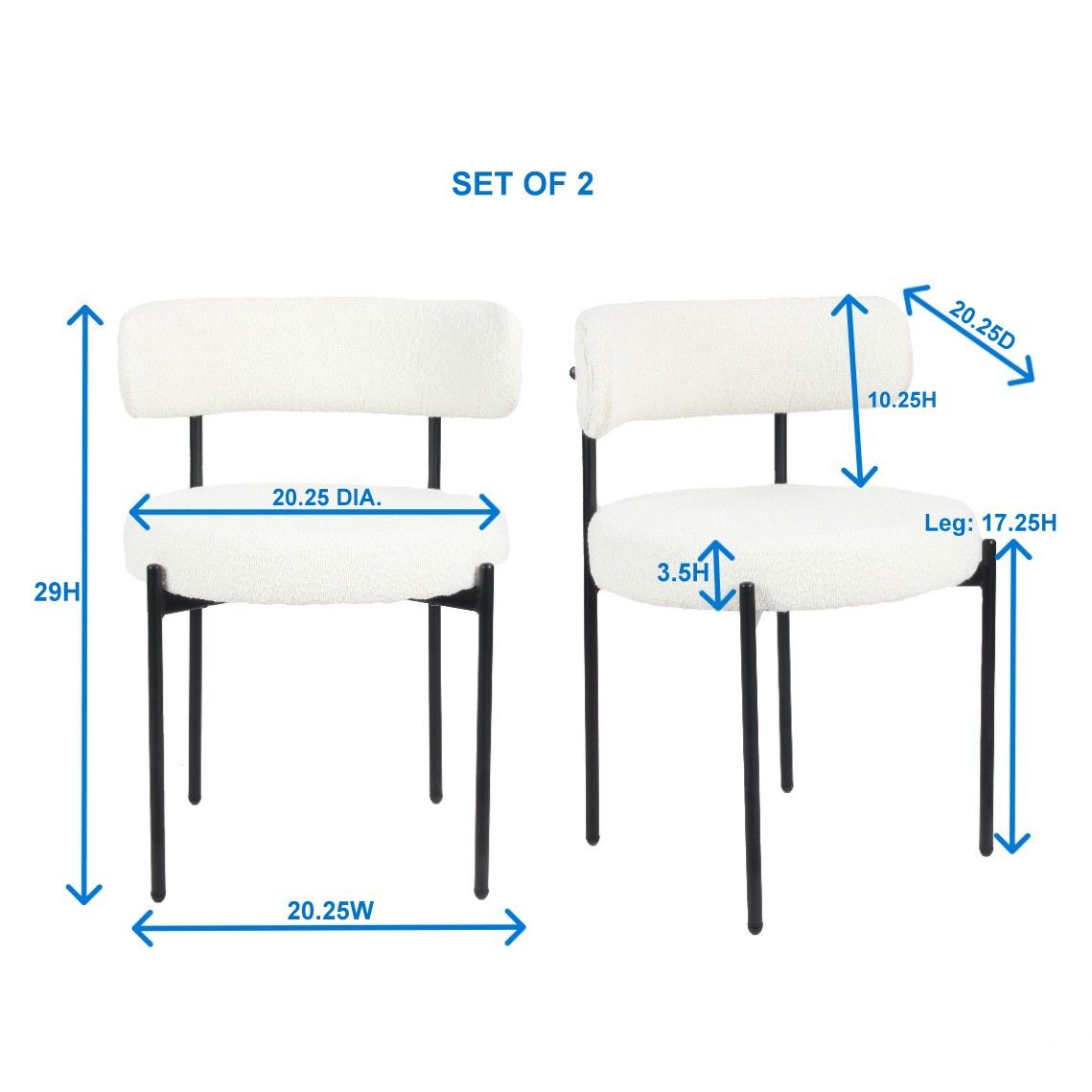 Burbank Modern Round Boucle Dining Chairs, Set of 2, White image 11
