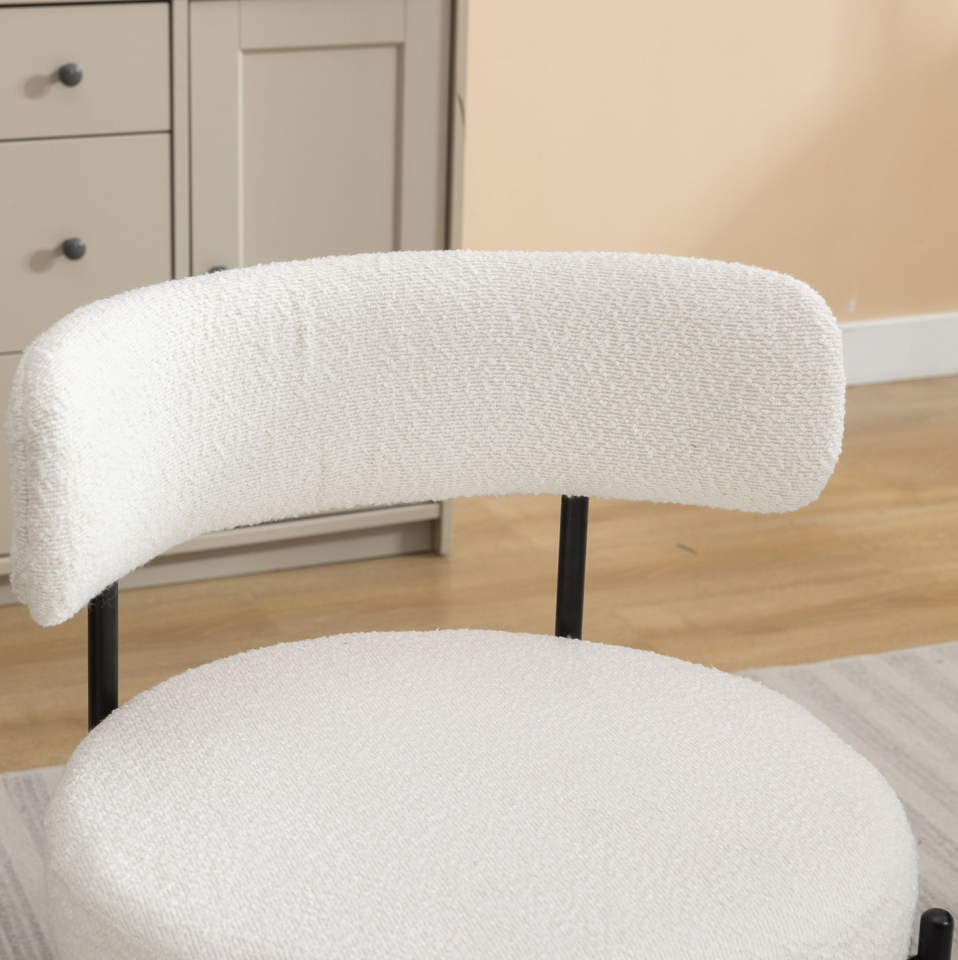 Burbank Modern Round Boucle Dining Chairs, Set of 2, White image 10
