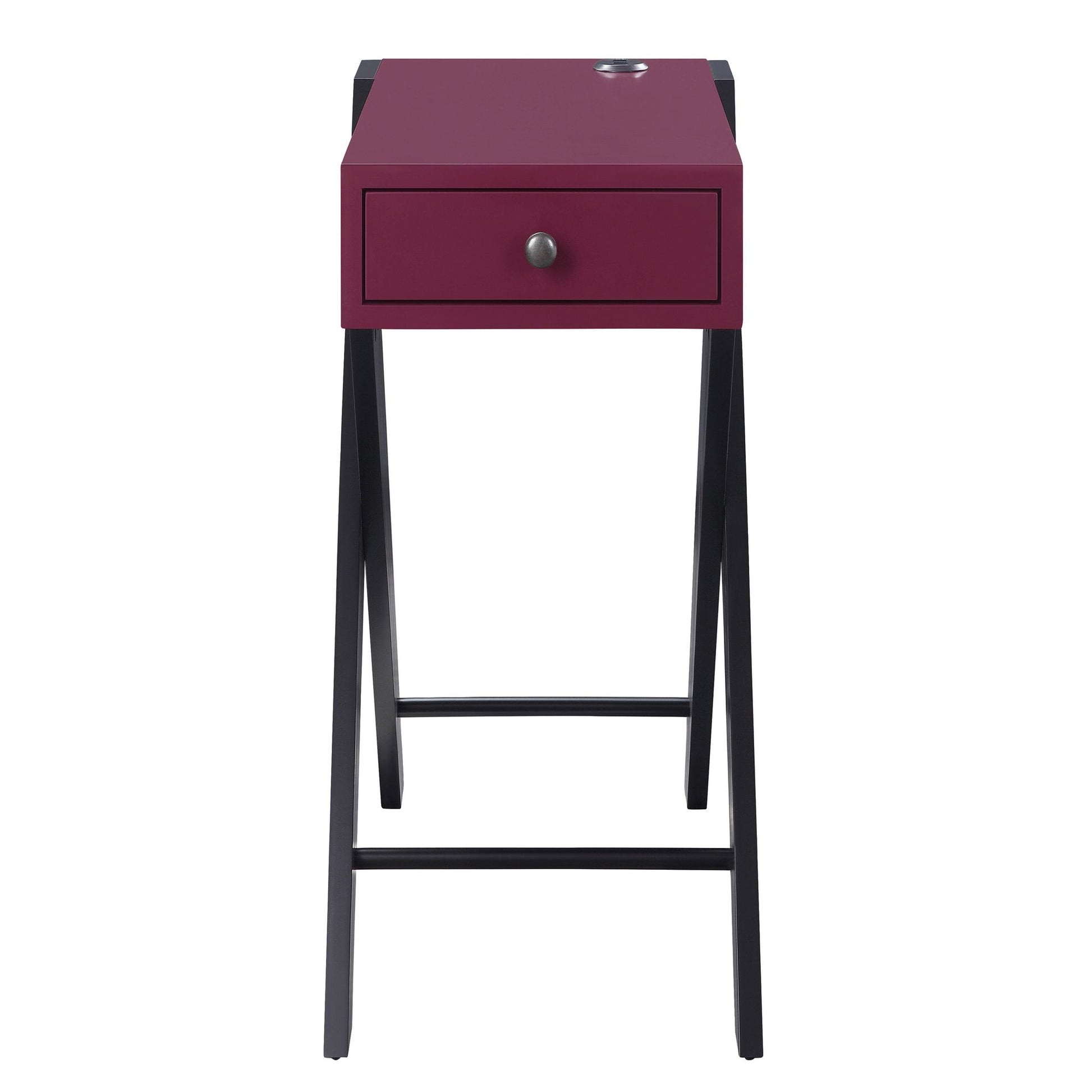 Burgundy and Black Side Table with USB Ports image 2