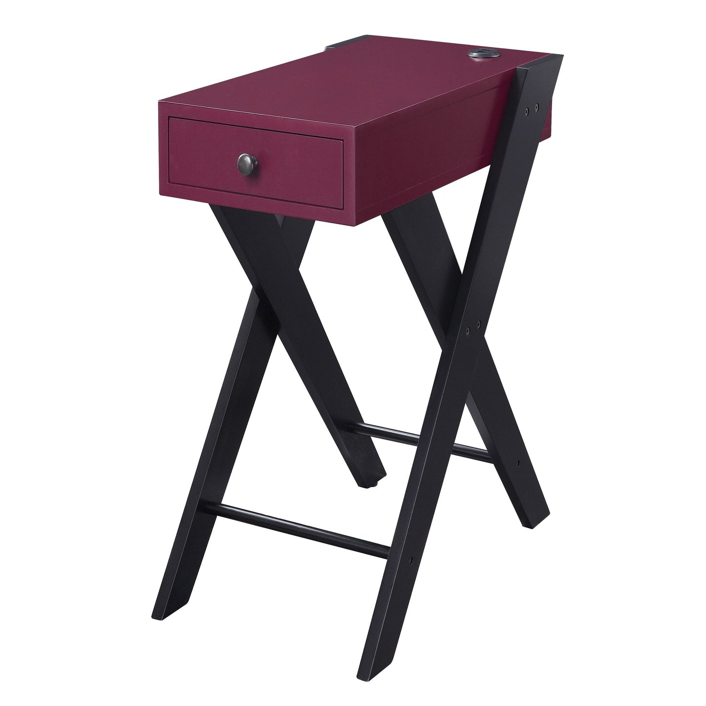 Burgundy and Black Side Table with USB Ports image 1