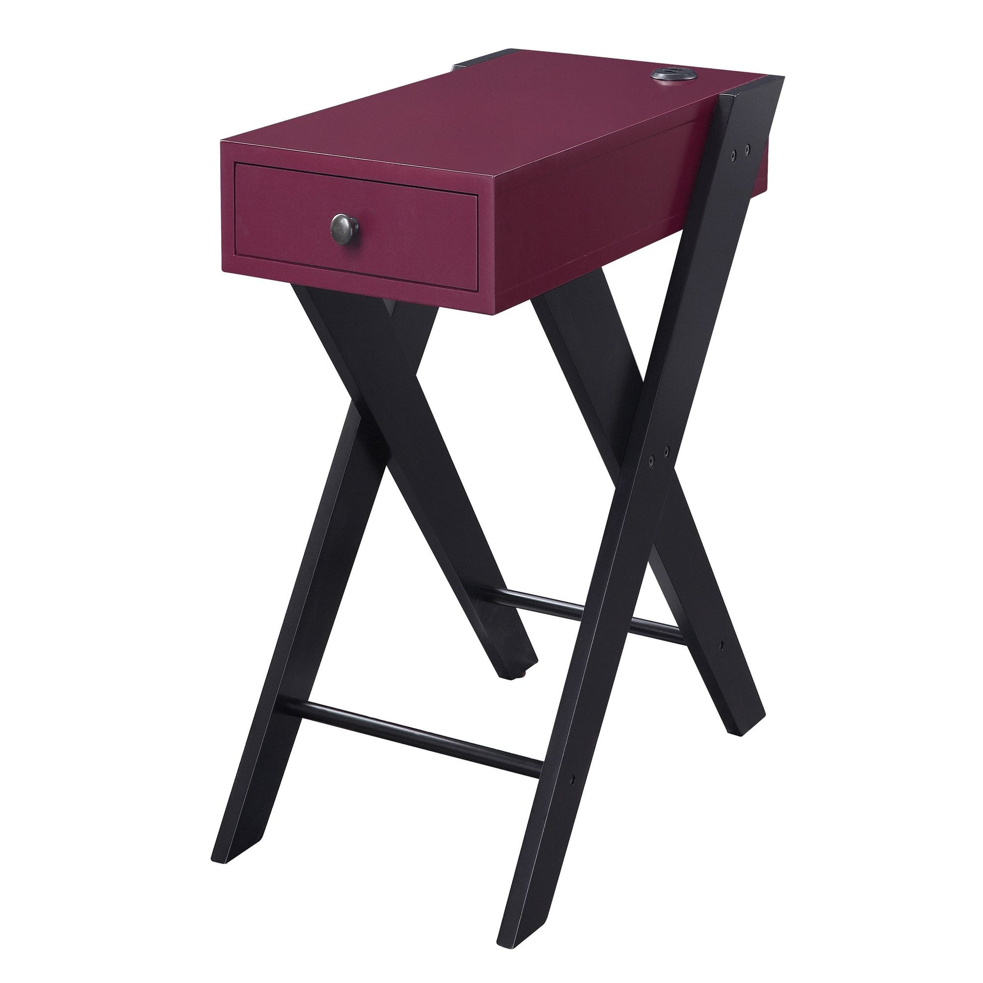 Burgundy and Black Side Table with USB Ports image 1