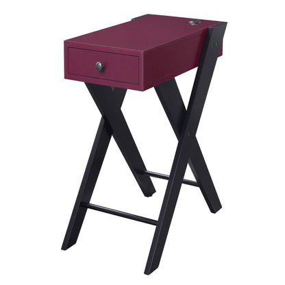 Burgundy and Black Side Table with USB Ports image 1
