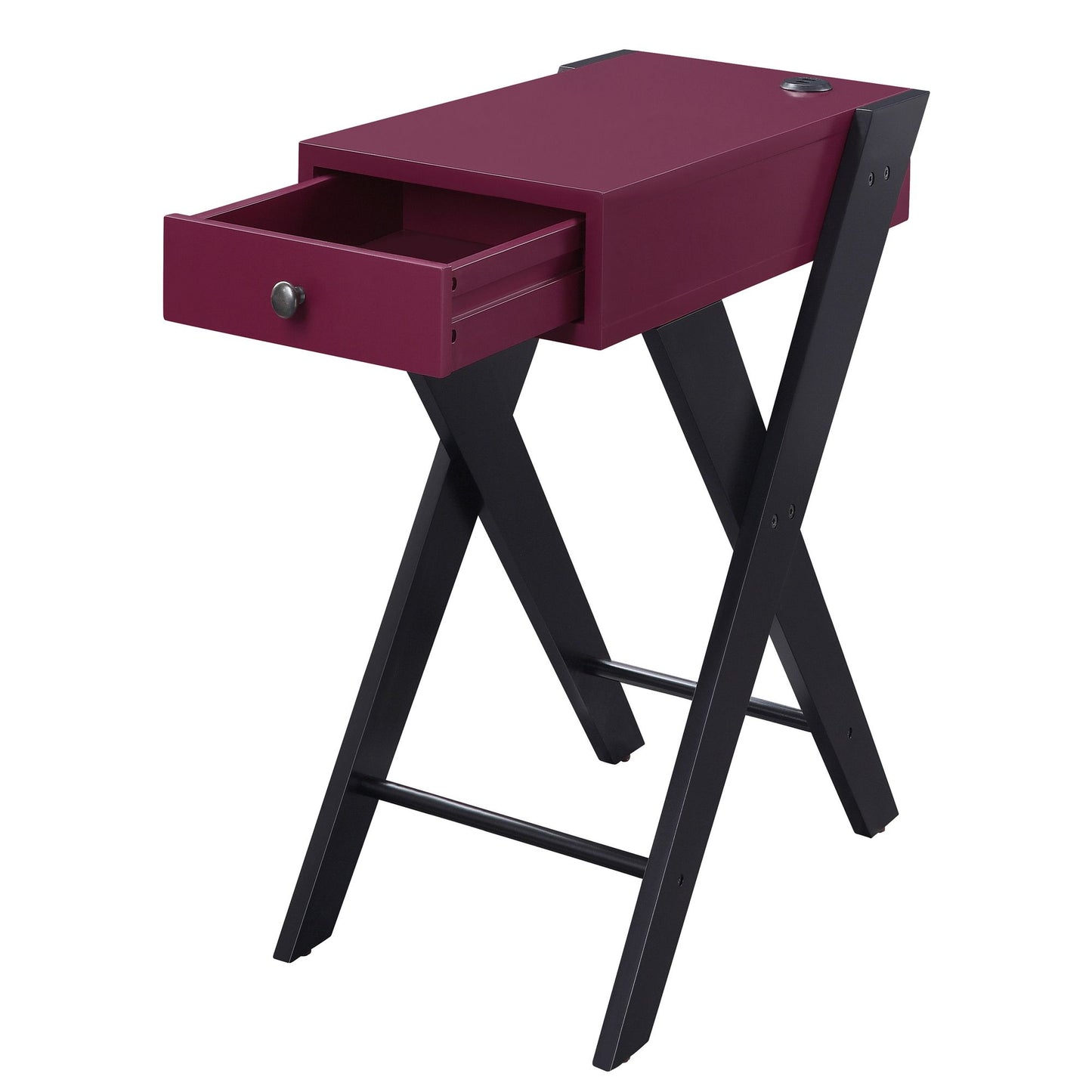 Burgundy and Black Side Table with USB Ports image 3