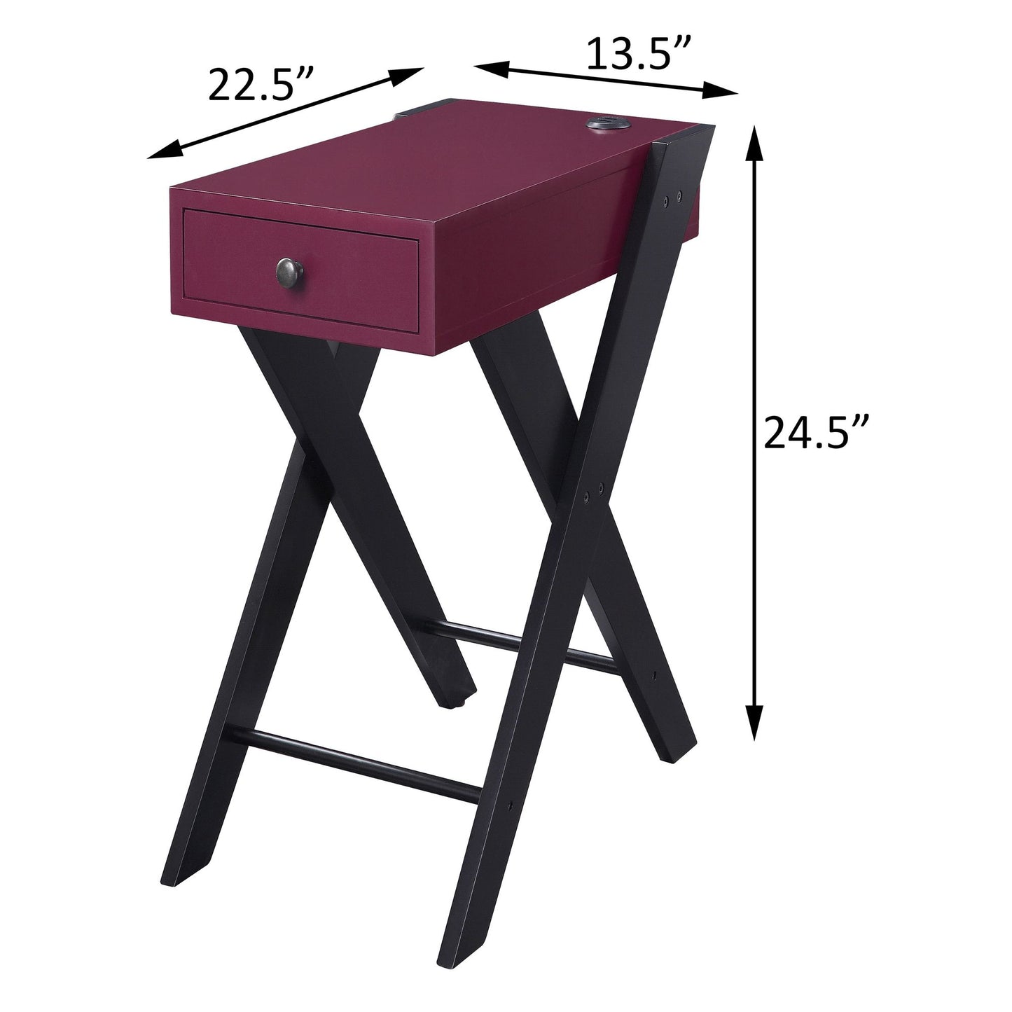 Burgundy and Black Side Table with USB Ports image 6